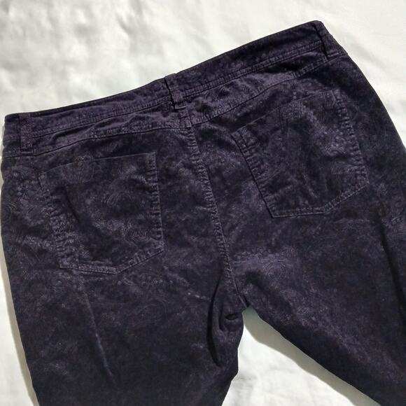 Elle Women's 16R Deep Purple (almost black) Paisley Printed Corduroy Pants - Picture 4 of 15